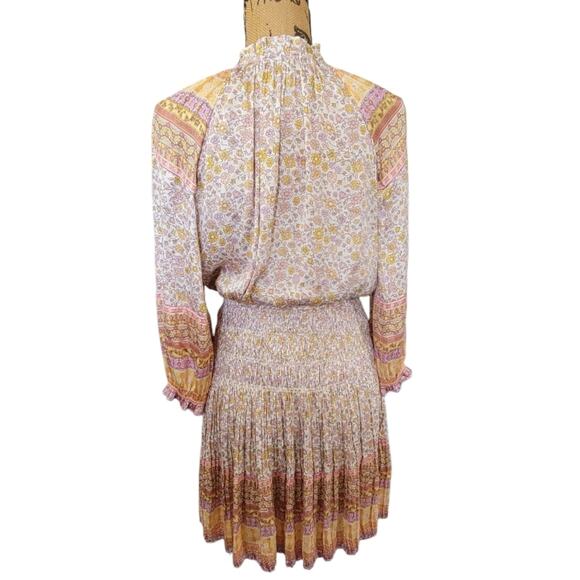 XS Anthro Current Air Boho Pleated Floral Peasant Dress, White, Yellow, & Pink - Picture 5 of 6